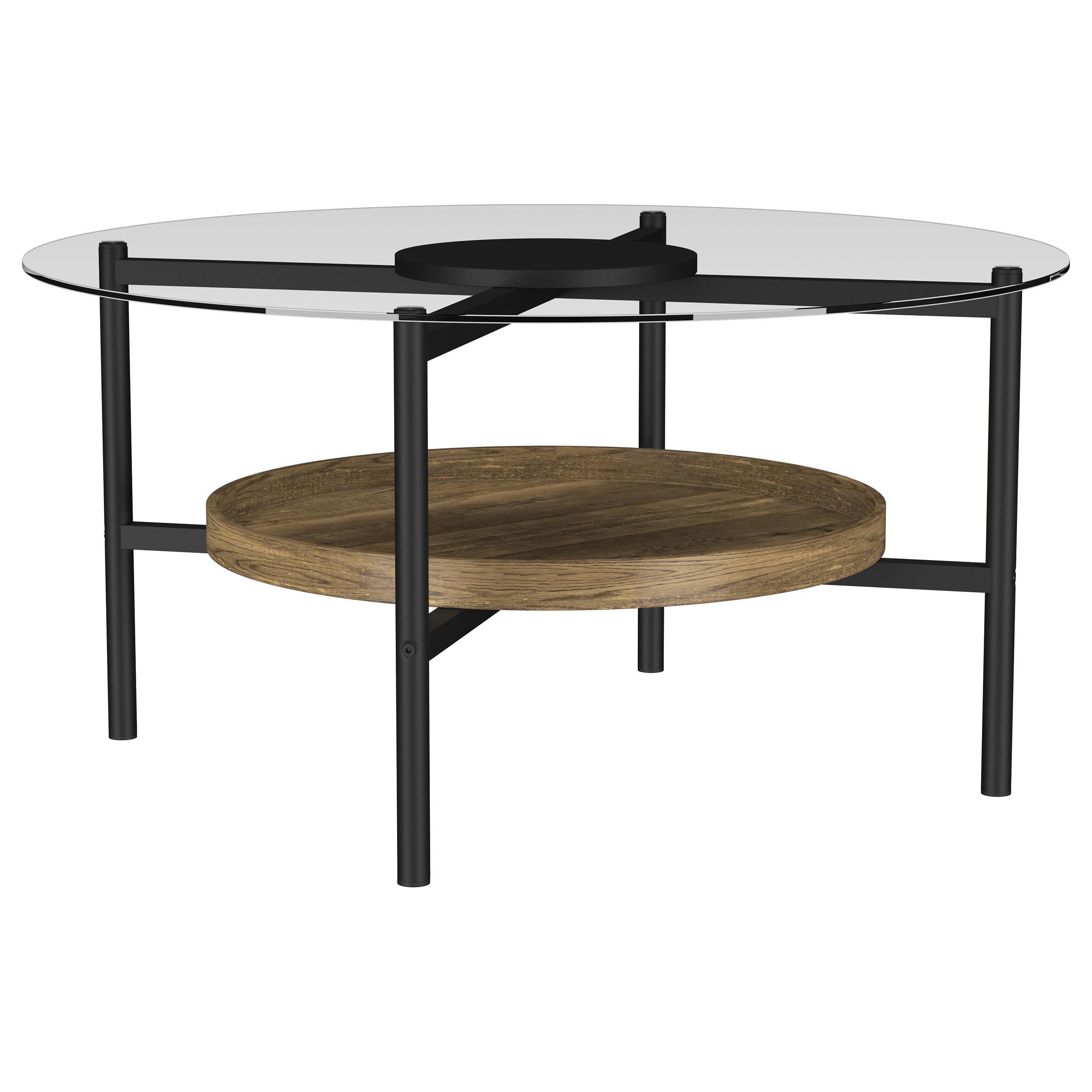 Best Furniture Outlet - Coaster - Delfin Round Glass Top Coffee Table Black and Brown - 721618