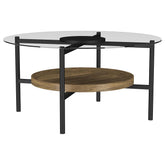 Best Furniture Outlet - Coaster - Delfin Round Glass Top Coffee Table Black and Brown - 721618