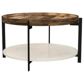 Best Furniture Outlet - Coaster - Adhvik Round Wood Top Marble Shelf Coffee Table Natural - 721888