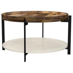 Best Furniture Outlet - Coaster - Adhvik Round Wood Top Marble Shelf Coffee Table Natural - 721888