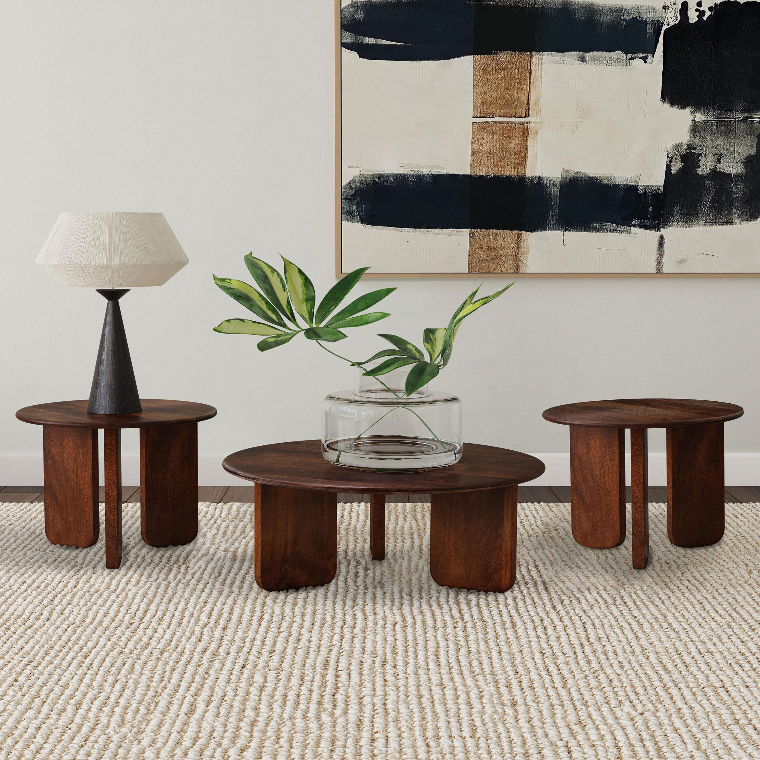 Best Furniture Outlet - Coaster - Dale 3-piece Solid Wood Coffee and End Table Set Brown - 721998-S3