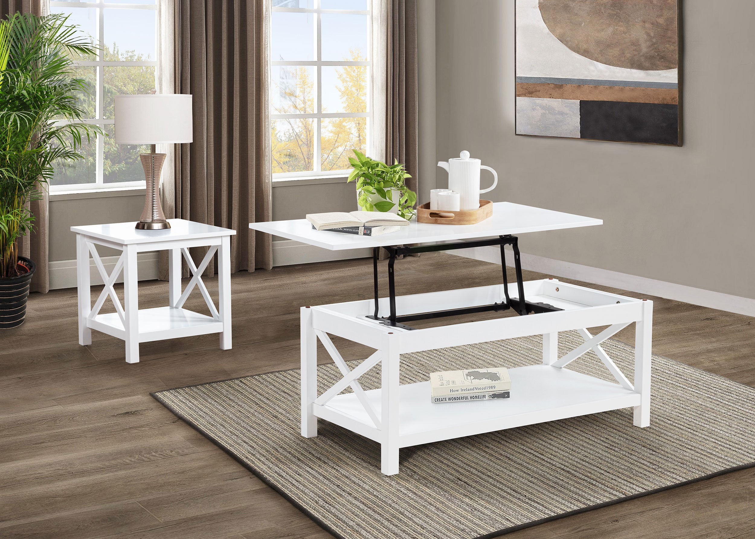 Best Furniture Outlet - Coaster - Skyview 2-piece Rectangular Lift Top Coffee Table Set White - 722088-S2