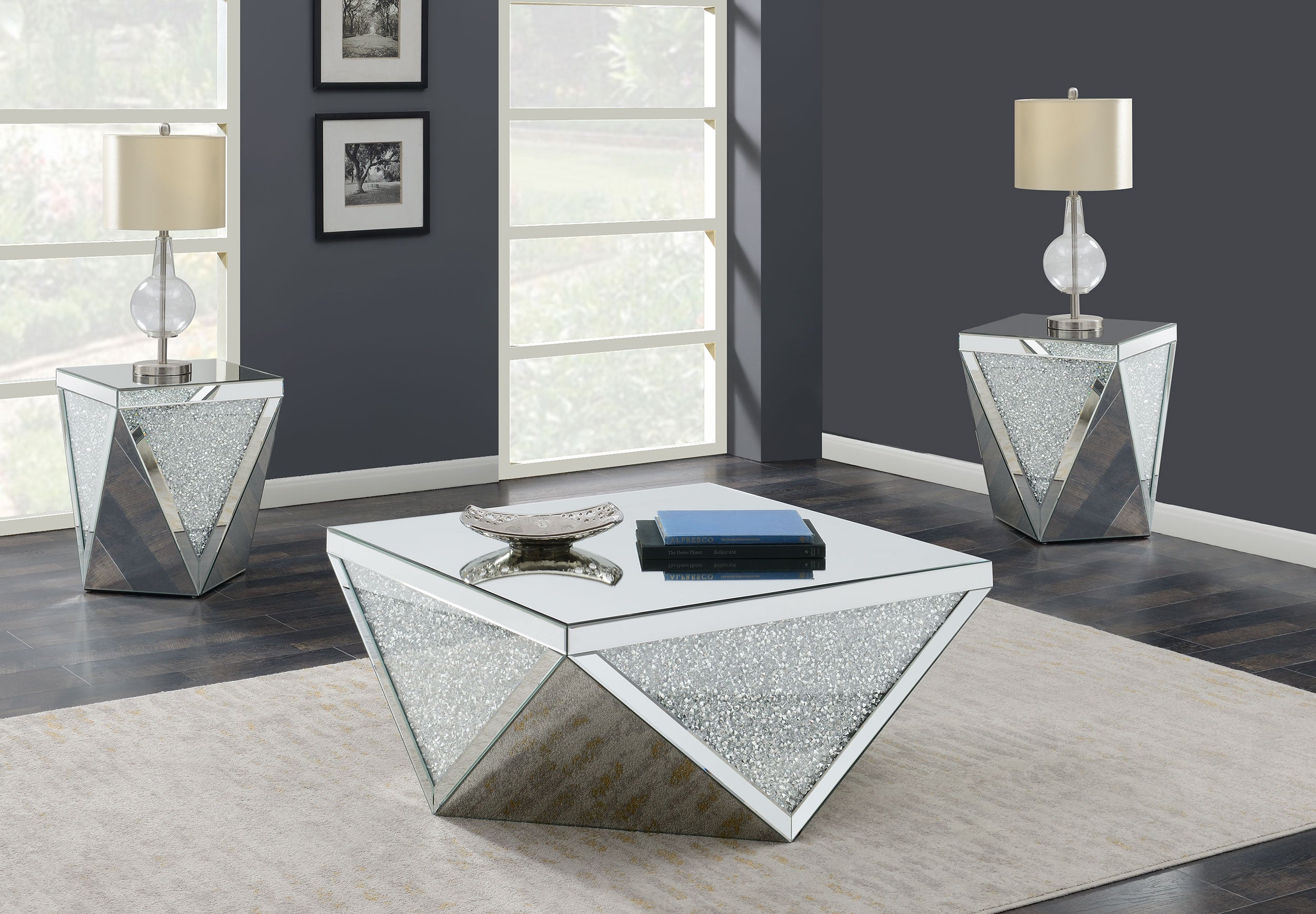 Best Furniture Outlet - Coaster - Amore 3-piece Mirrored Coffee and End Table Set Silver - 722508-S3