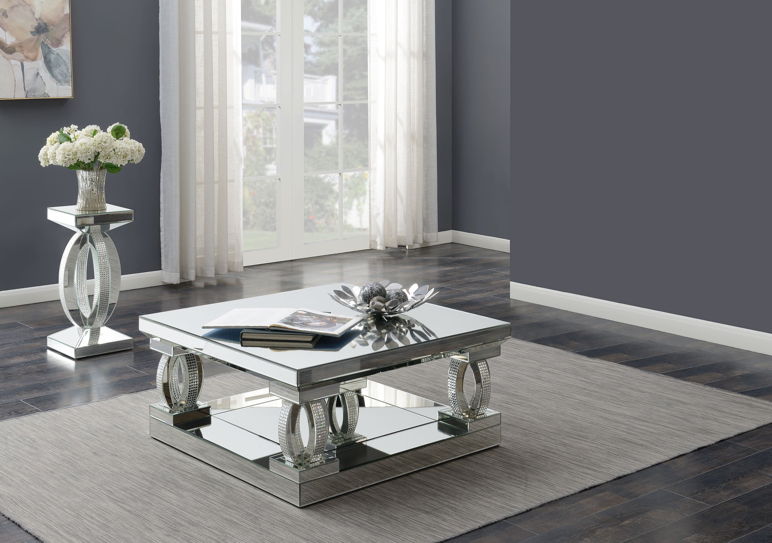 Best Furniture Outlet - Coaster - Amalia 2-piece Mirrored Coffee and End Table Set Silver - 722518-S2