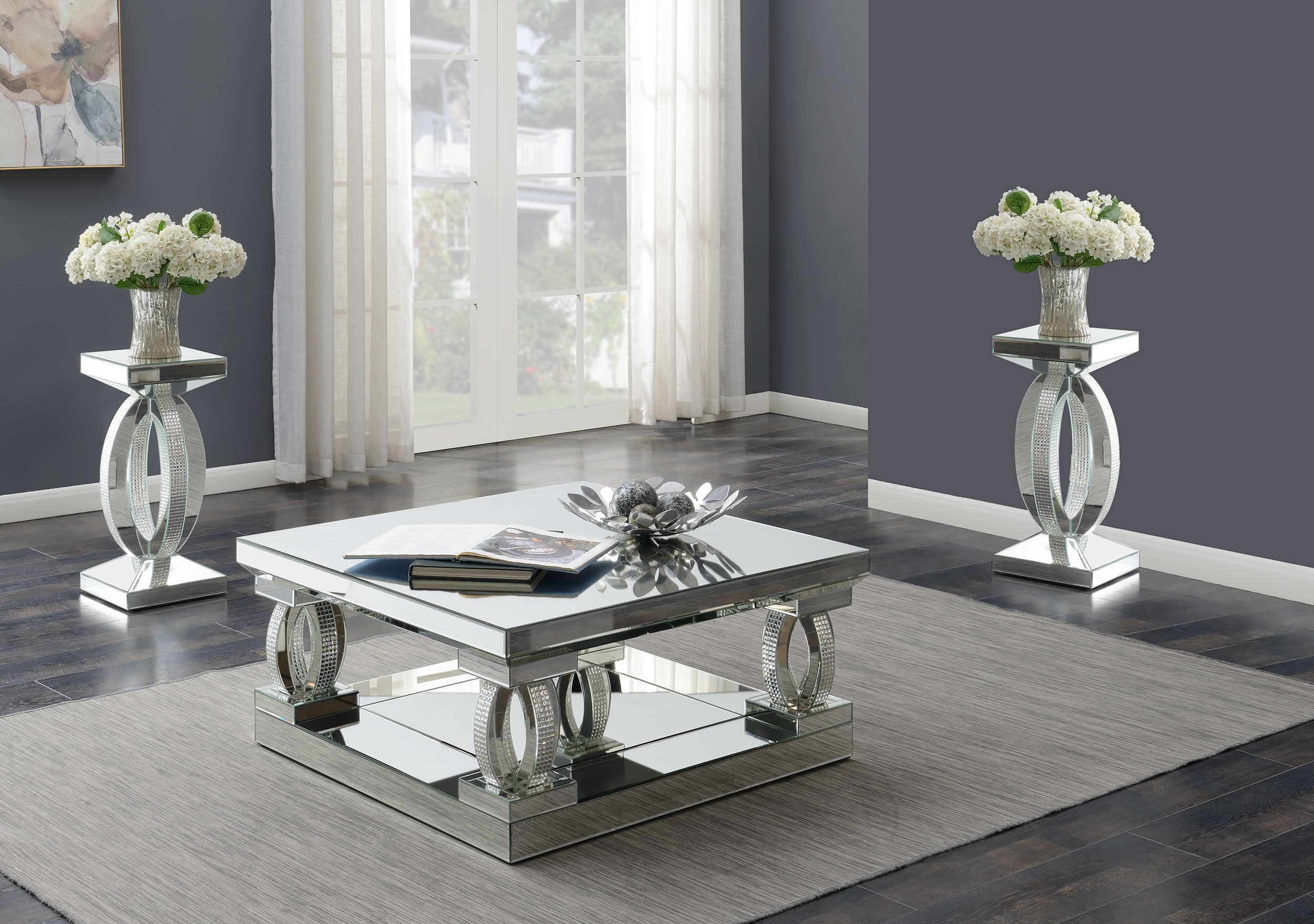 Best Furniture Outlet - Coaster - Amalia 3-piece Mirrored Coffee and End Table Set Silver - 722518-S3