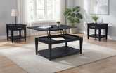Best Furniture Outlet - Coaster - Lindenton 3-piece Wood Lift-Top Coffee and End Table Set Black - 722728-S3