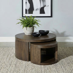 Sweeney 2-piece Round Wood Occasional Nesting Table Set Dark Walnut