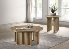 Best Furniture Outlet - Coaster - Adina 2-piece Round Coffee Table Set Distressed Light Brown - 722938-S2