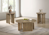 Best Furniture Outlet - Coaster - Adina 3-piece Round Coffee Table Set Distressed Light Brown - 722938-S3