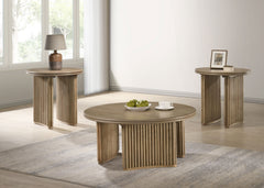 Best Furniture Outlet - Coaster - Adina 3-piece Round Coffee Table Set Distressed Light Brown - 722938-S3