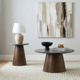 Best Furniture Outlet - Coaster - Franklin 2-piece Round Pedestal Coffee Table Set Grey and Dark Brown - 722978-S2