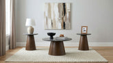 Best Furniture Outlet - Coaster - Franklin 3-piece Round Pedestal Coffee Table Set Grey and Dark Brown - 722978-S3