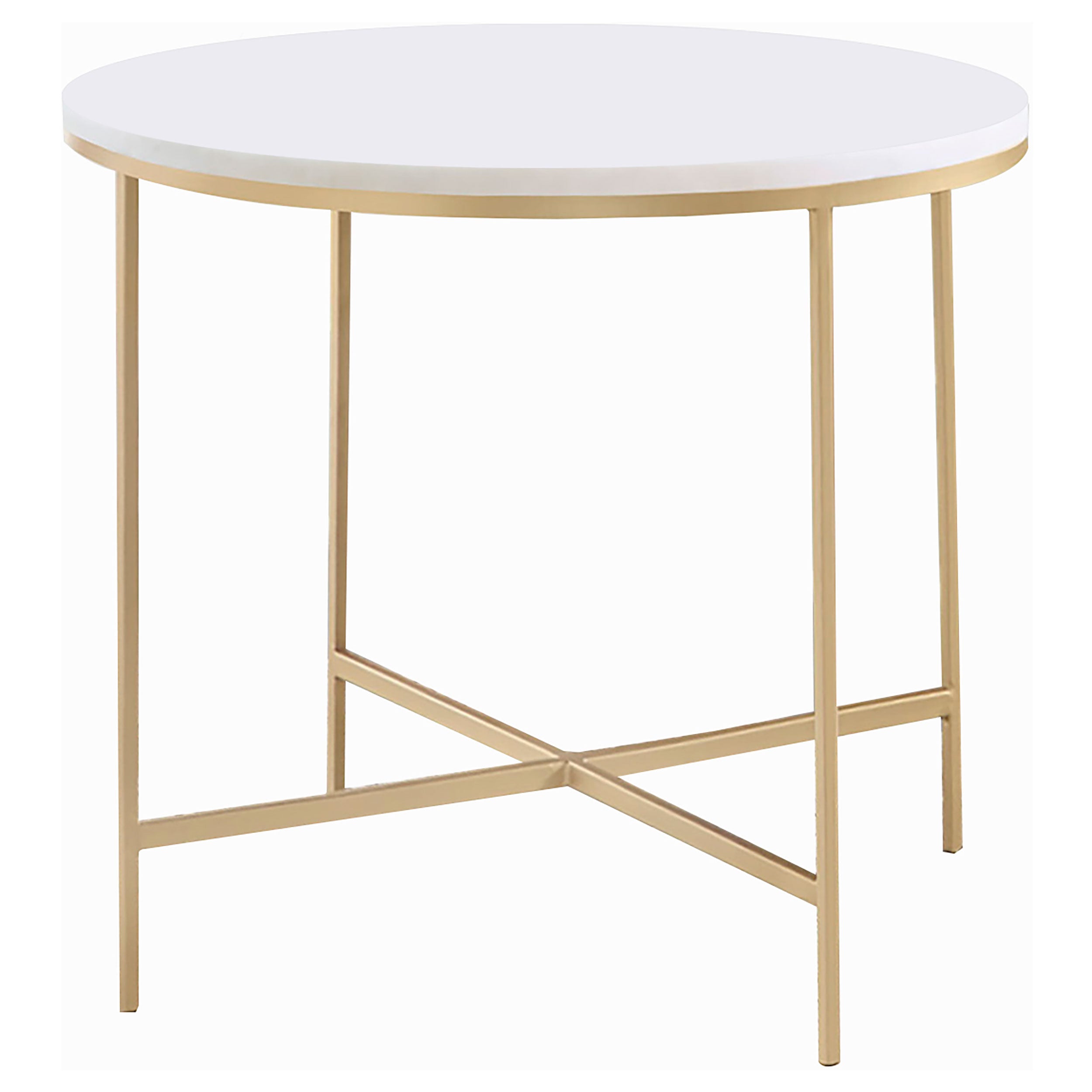Best Furniture Outlet - Coaster - Ellison Round Marble Top Side End Table White and Gold - 723207