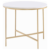 Best Furniture Outlet - Coaster - Ellison Round Marble Top Side End Table White and Gold - 723207