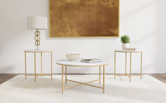 Best Furniture Outlet - Coaster - Ellison 3-piece Round Marble Coffee and End Table Set White - 723208-S3