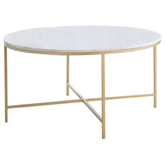 Best Furniture Outlet - Coaster - Ellison Round Marble Top Coffee Table White and Gold - 723208