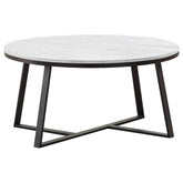 Best Furniture Outlet - Coaster - Hugo Round Faux Marble Coffee Table White and Matte Black - 723238