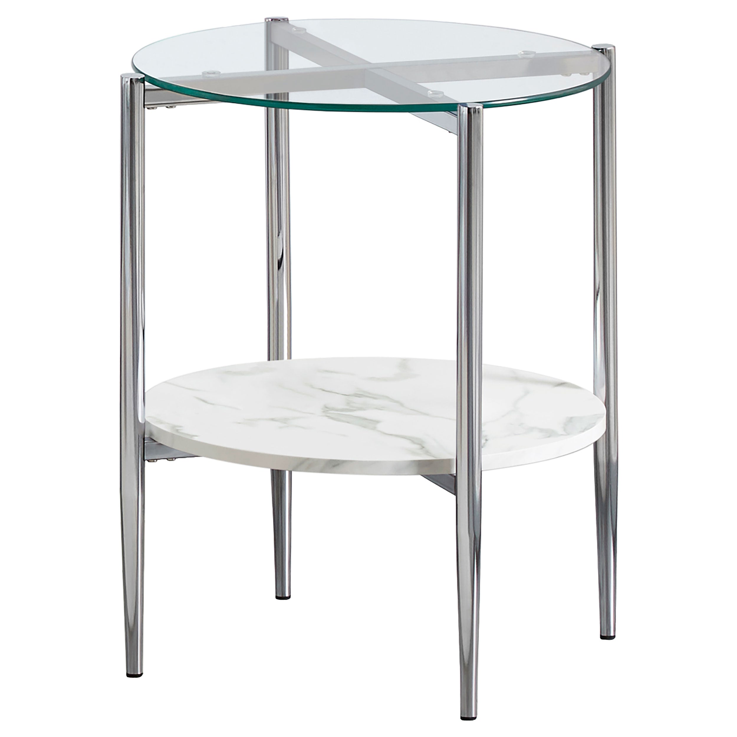 Best Furniture Outlet - Coaster - Cadee Round Glass Top End Table White and Chrome - 723277
