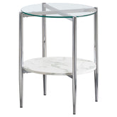 Best Furniture Outlet - Coaster - Cadee Round Glass Top End Table White and Chrome - 723277
