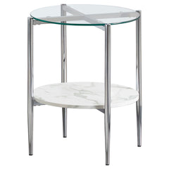 Best Furniture Outlet - Coaster - Cadee Round Glass Top End Table White and Chrome - 723277