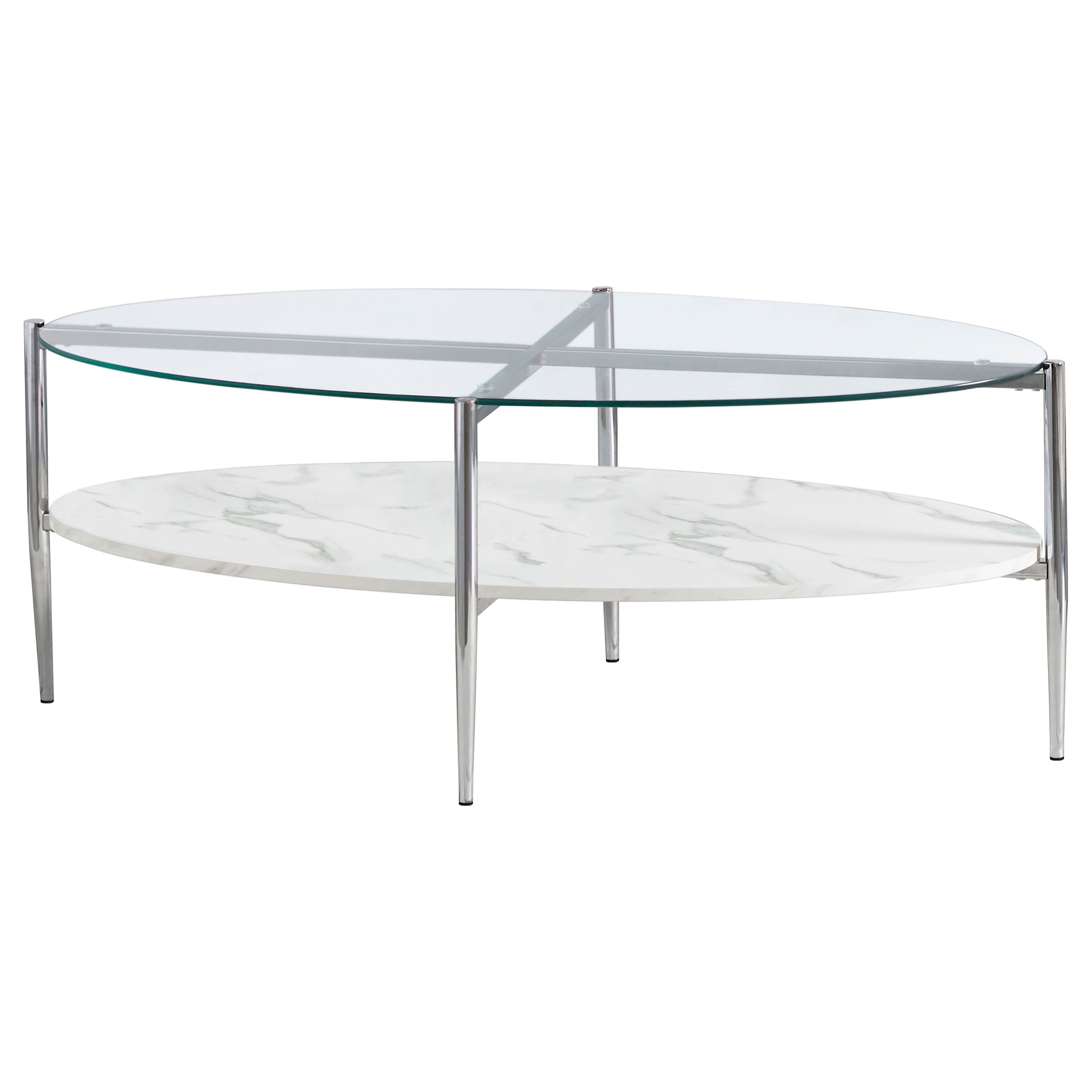 Best Furniture Outlet - Coaster - Cadee Oval Glass Top Coffee Table White and Chrome - 723278