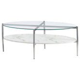 Best Furniture Outlet - Coaster - Cadee Oval Glass Top Coffee Table White and Chrome - 723278