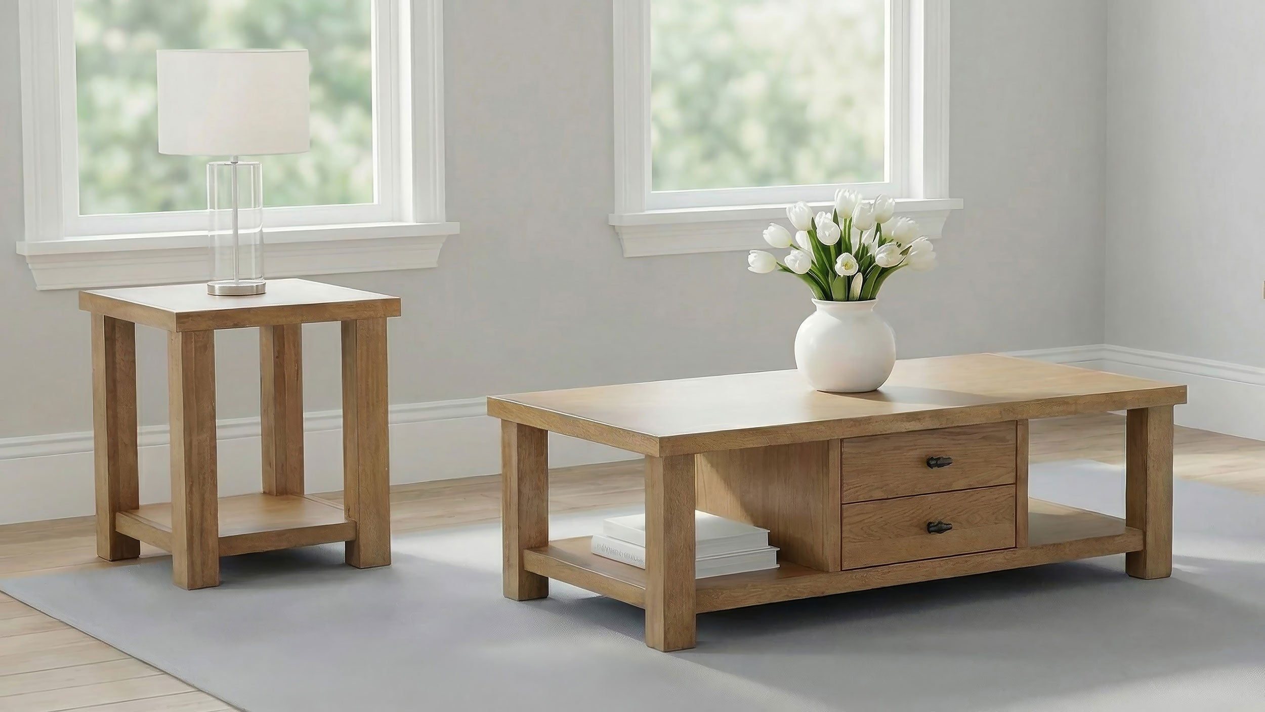 Best Furniture Outlet - Coaster - Beasley 2-Piece Wood Coffee Table Set Golden Oak - 723328-S2