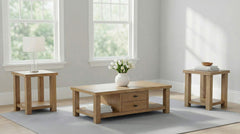 Best Furniture Outlet - Coaster - Beasley 3-Piece Wood Coffee Table Set Golden Oak - 723328-S3