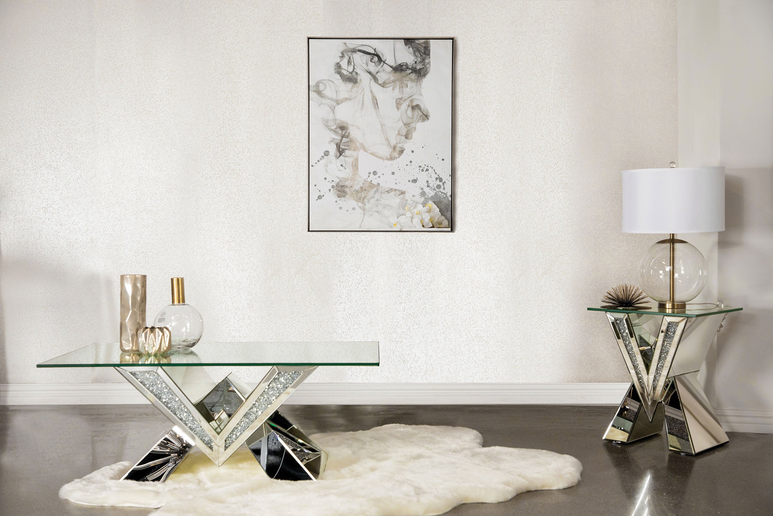 Best Furniture Outlet - Coaster - Taffeta 2-piece Mirrored Coffee and End Table Set Silver - 723448-S2
