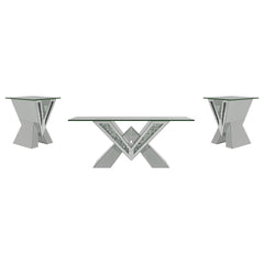 Taffeta 3-piece Mirrored Coffee and End Table Set Silver