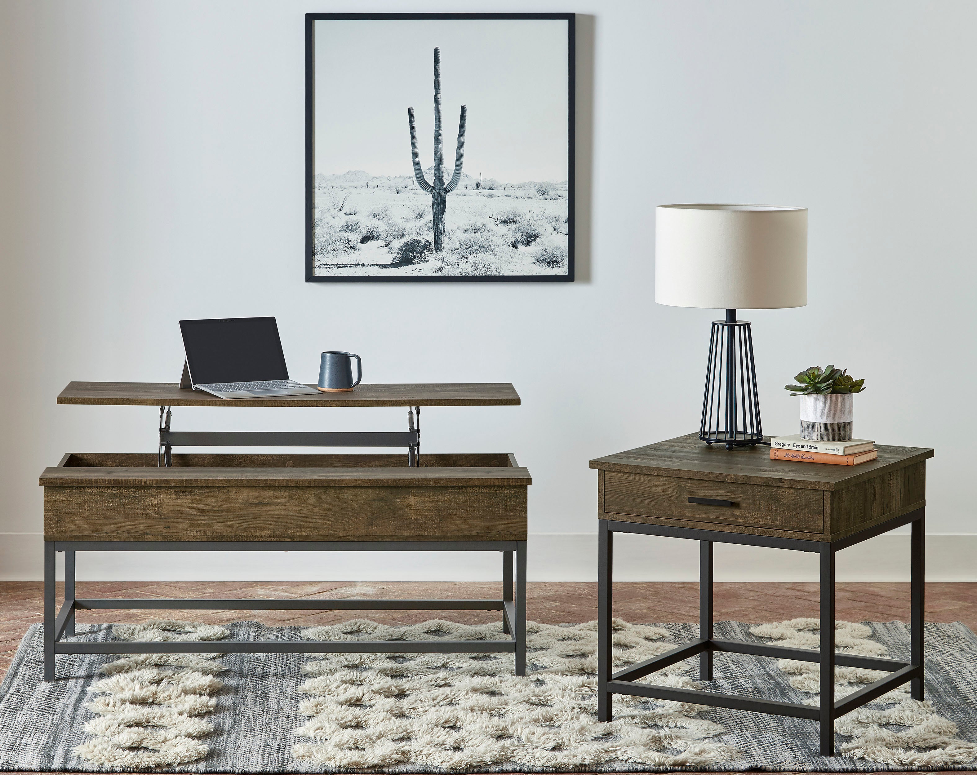 Best Furniture Outlet - Coaster - Byers 2-piece Lift Top Coffee and End Table Set Brown Oak - 723778-S2