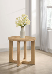 Kessler Round Sculptural Wood End Table Light Oak