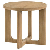 Best Furniture Outlet - Coaster - Kessler Round Sculptural Wood End Table Light Oak - 735987