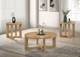 Best Furniture Outlet - Coaster - Kessler 3-piece Round Sculptural Wood Coffee Table Set Light Oak - 735988-S3