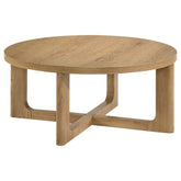 Best Furniture Outlet - Coaster - Kessler Round Sculptural Wood Coffee Table Light Oak - 735988