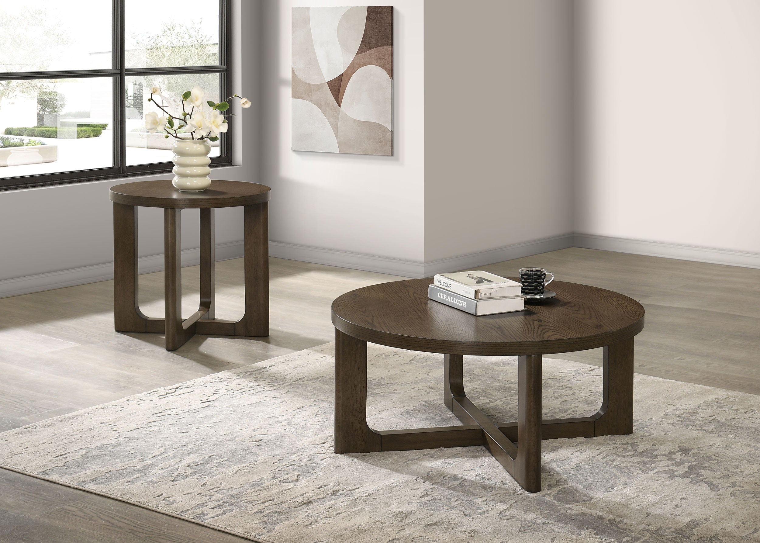 Best Furniture Outlet - Coaster - Kessler 2-piece Round Sculptural Wood Coffee Table Set Brown - 735998-S2