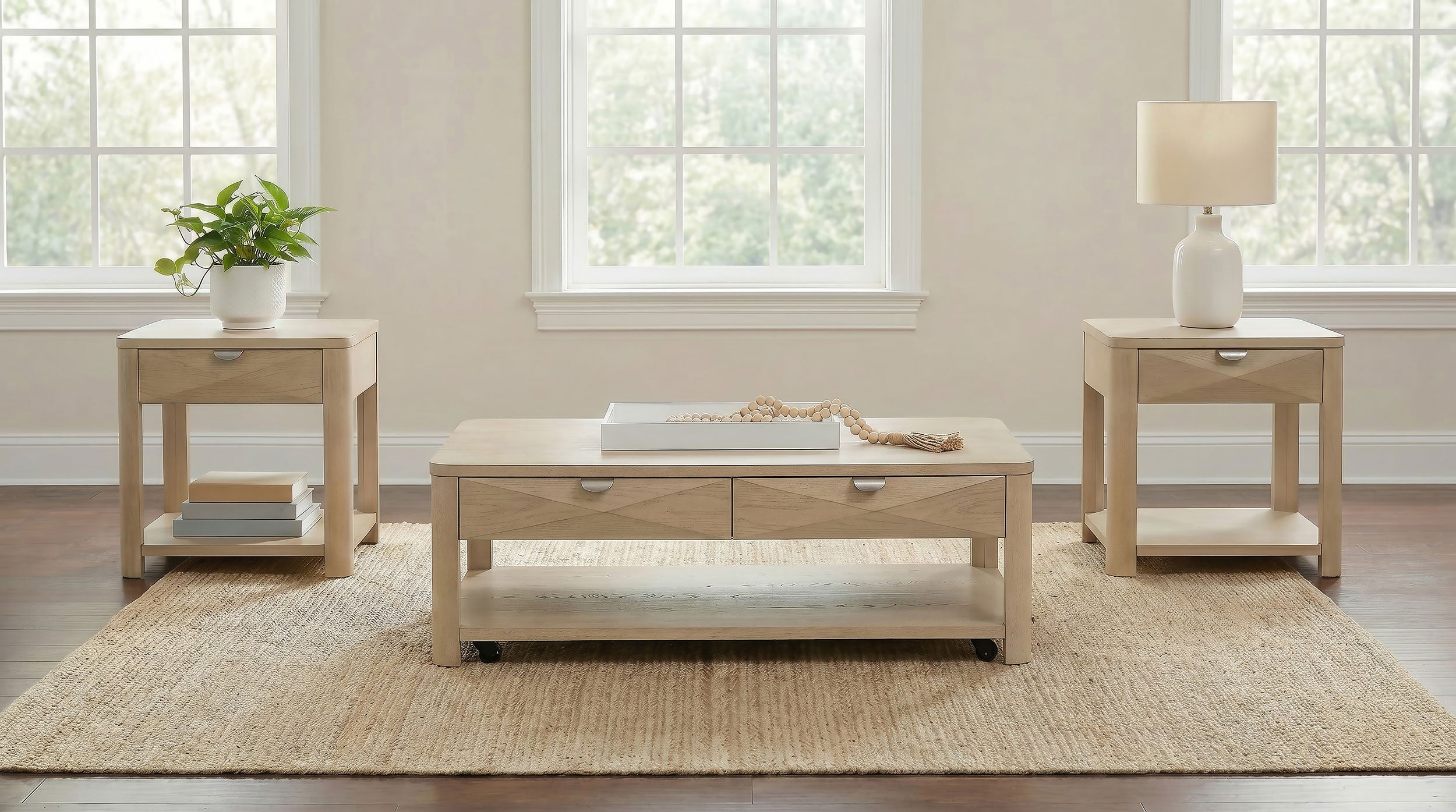 Best Furniture Outlet - Coaster - Marcelo 3-piece Coffee Table Set with Storage Light Elm - 736058-S3