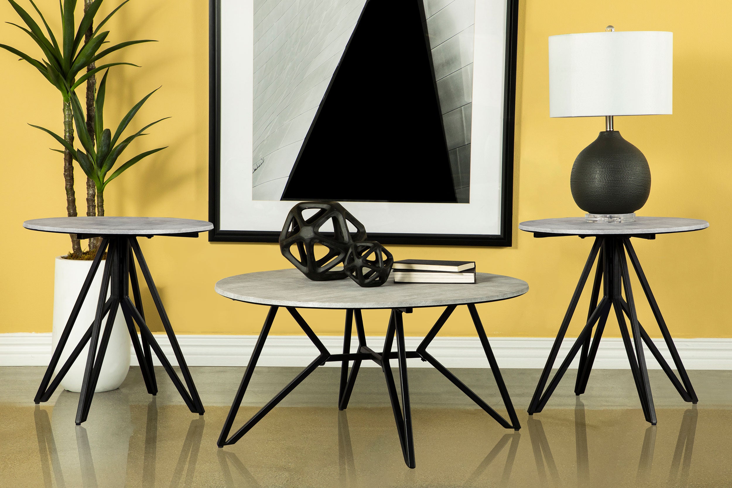 Best Furniture Outlet - Coaster - Hadi 3-piece Round SmartTop Coffee and End Table Set Cement - 736178-S3