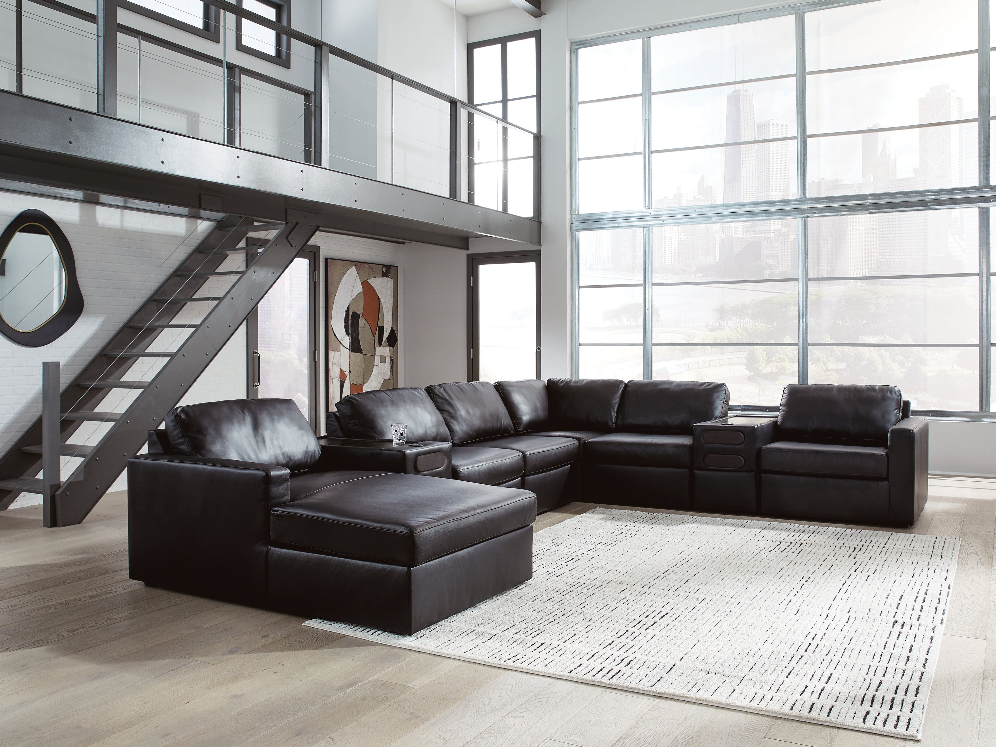 Best Furniture Outlet - Ashley Furniture - ModMax II Sectional - RAF 8-Piece Sectional with Chaise and Audio Consoles / Black - 74305S47