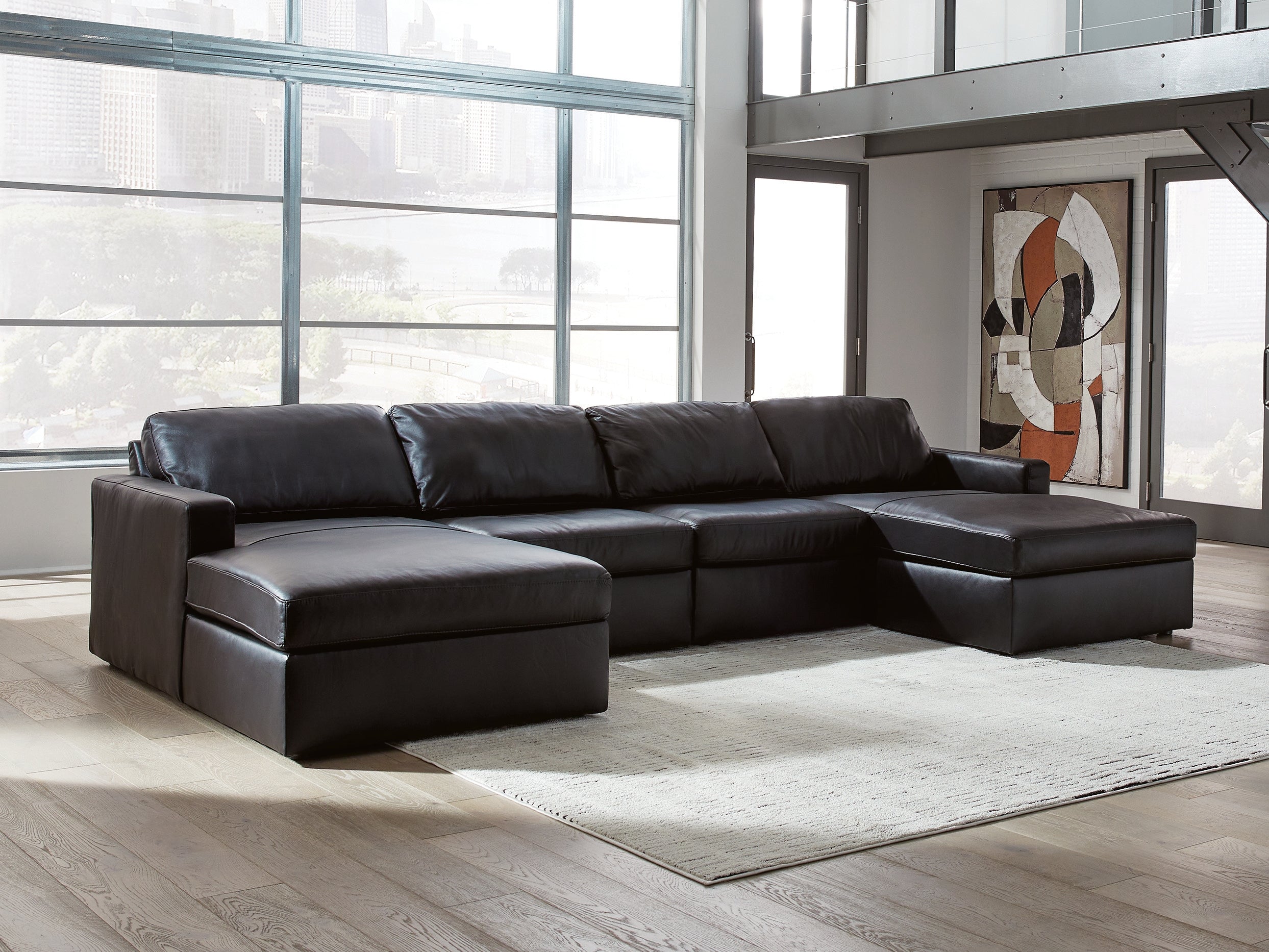 Best Furniture Outlet - Ashley Furniture - ModMax II Sectional - RAF 4-Piece Double Chaise Sectional / Black - 74305S19
