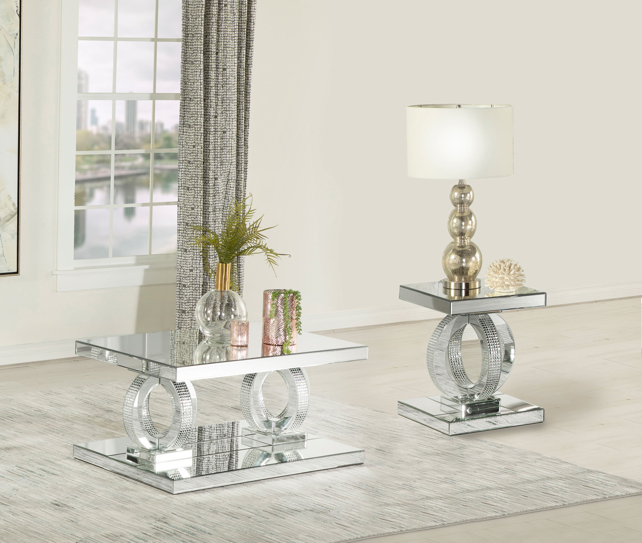 Best Furniture Outlet - Coaster - Breena 2-piece Mirrored Coffee and End Table Set Silver - 753278-S2