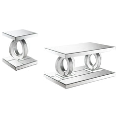Breena 2-piece Mirrored Coffee and End Table Set Silver