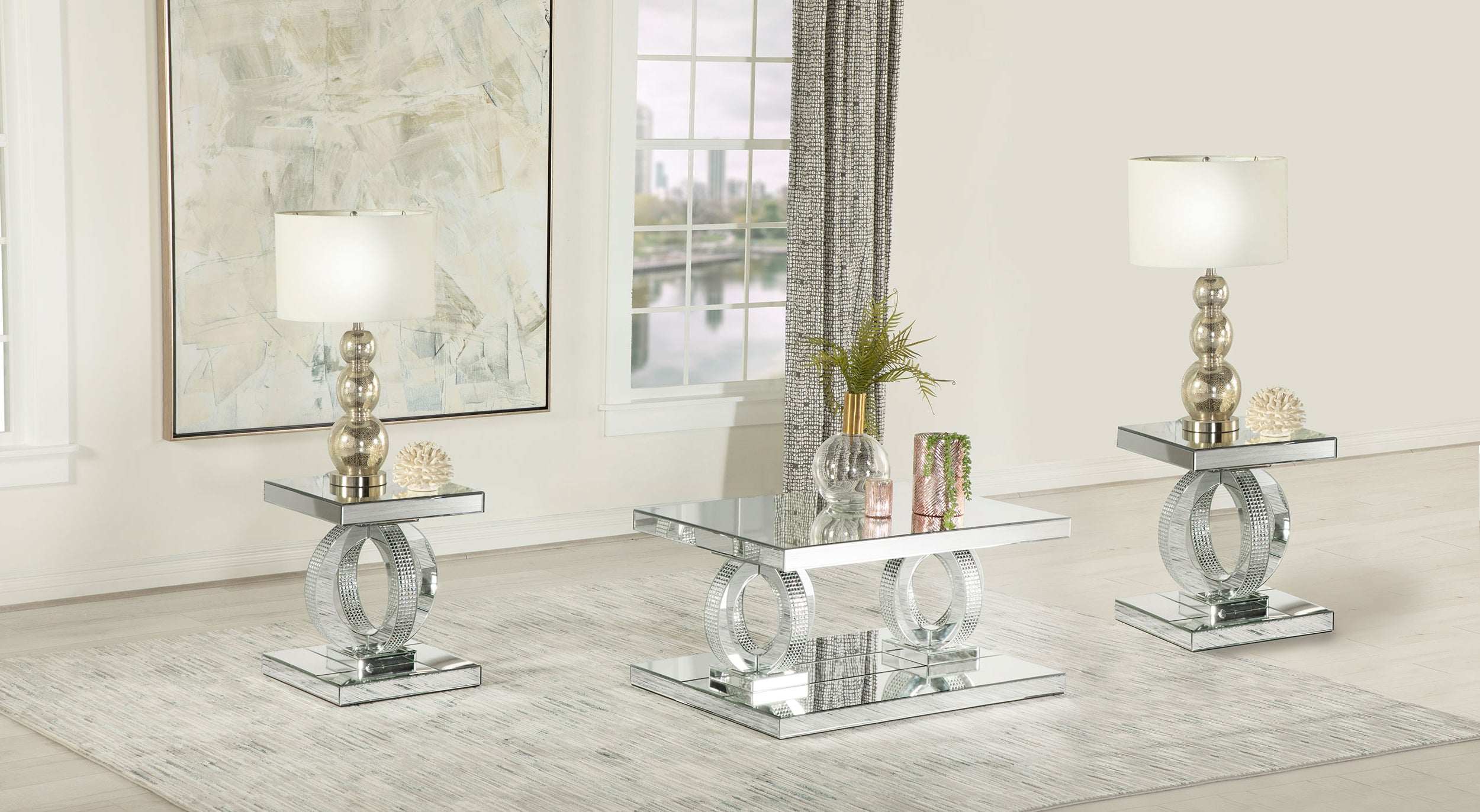 Best Furniture Outlet - Coaster - Breena 3-piece Mirrored Coffee and End Table Set Silver - 753278-S3
