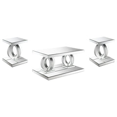 Breena 3-piece Mirrored Coffee and End Table Set Silver