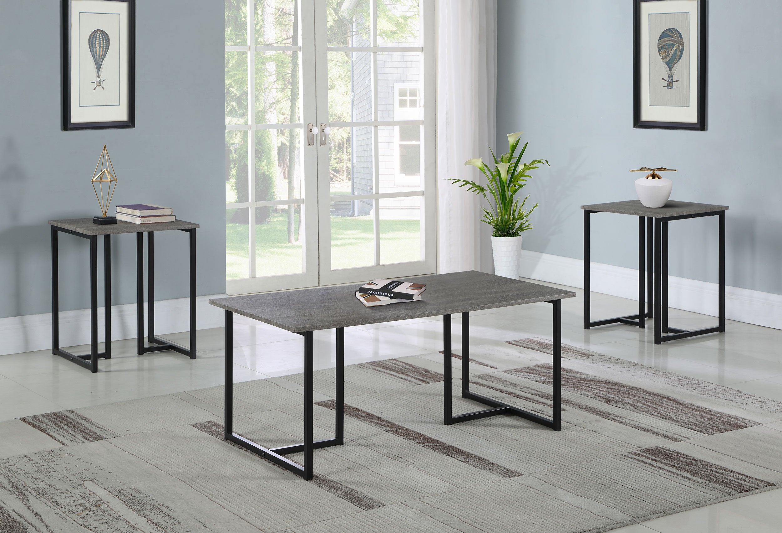 Best Furniture Outlet - Coaster - Nyla 3-piece Engineered Wood Coffee Table Set Weathered Grey - 753390