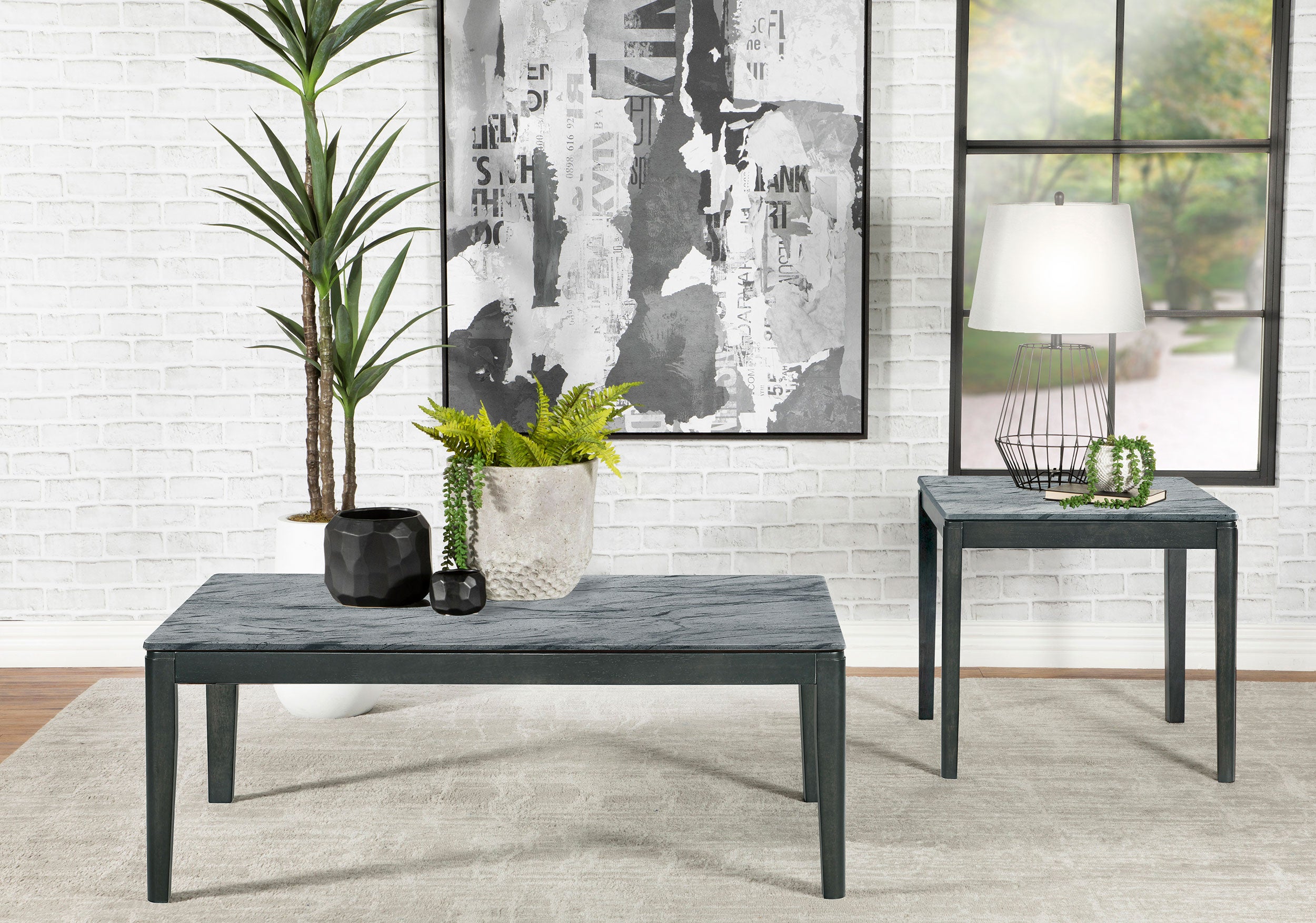 Best Furniture Outlet - Coaster - Mozzi 2-piece Coffee and End Table Set Grey Faux Marble - 753518-S2
