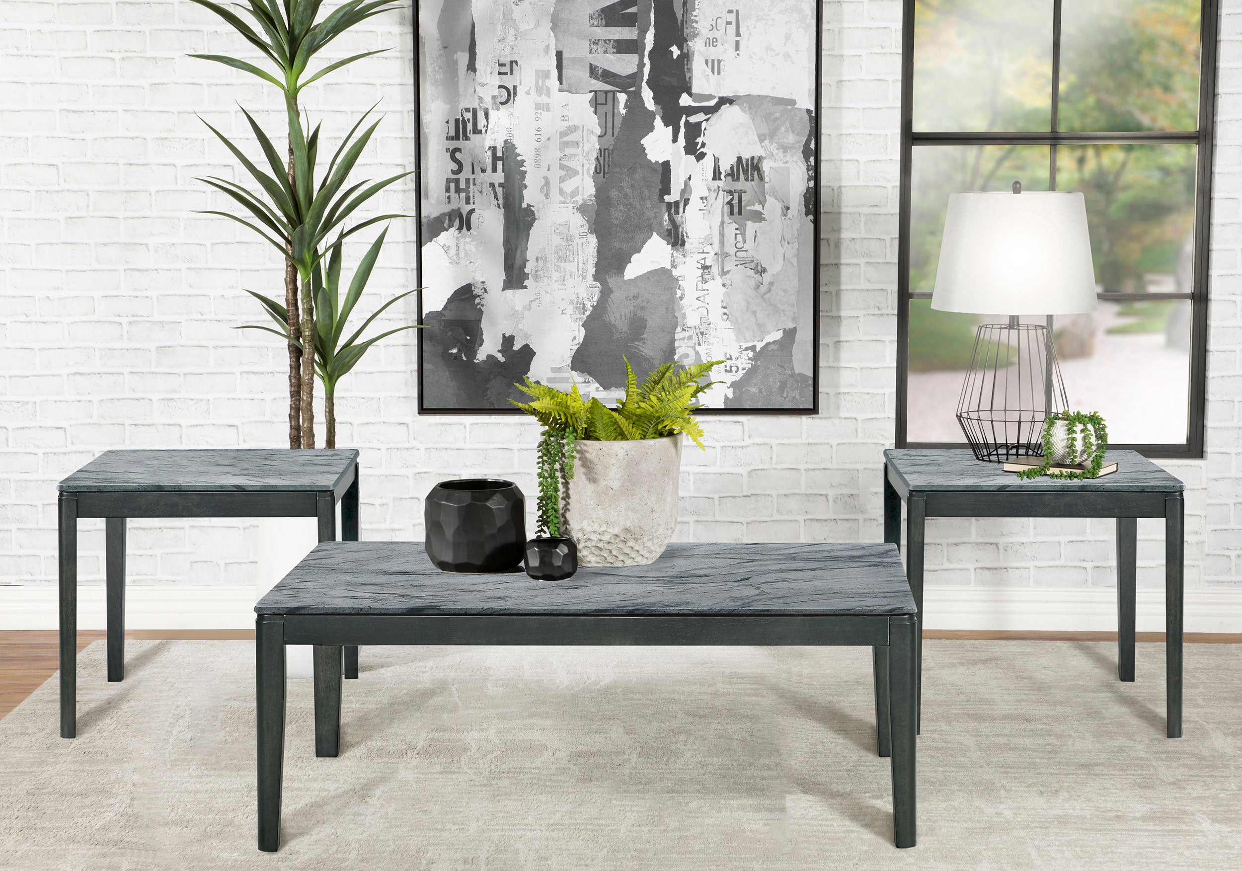 Best Furniture Outlet - Coaster - Mozzi 3-piece Coffee and End Table Set Grey Faux Marble - 753518-S3
