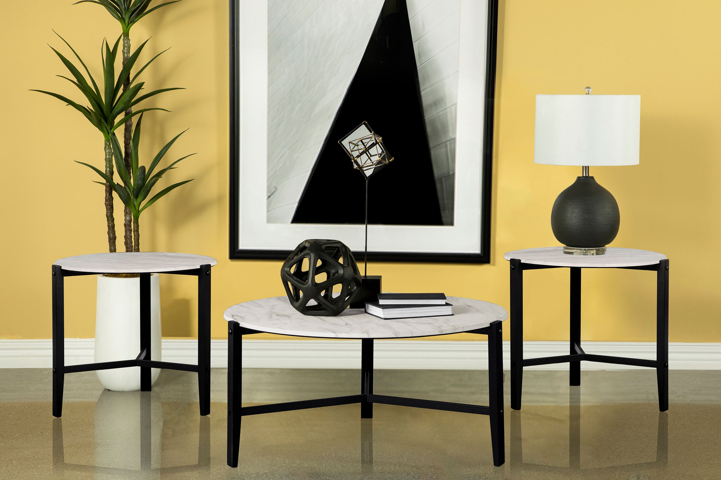 Best Furniture Outlet - Coaster - Tandi 3-piece Faux Marble Coffee and End Table Set White - 753538-S3