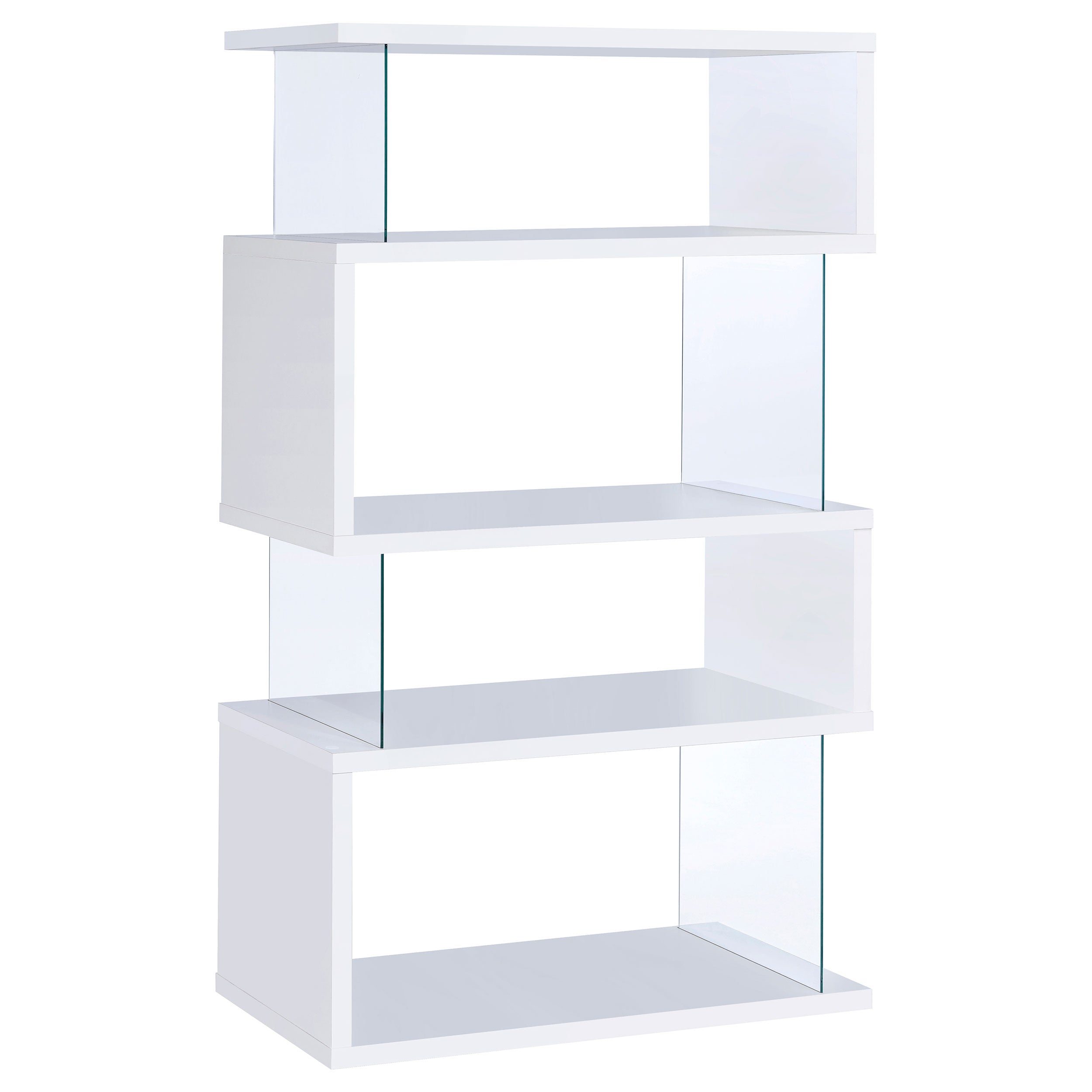 Best Furniture Outlet - Coaster - Emelle 63-inch 4-shelf Glass Panel Bookshelf White - 800300