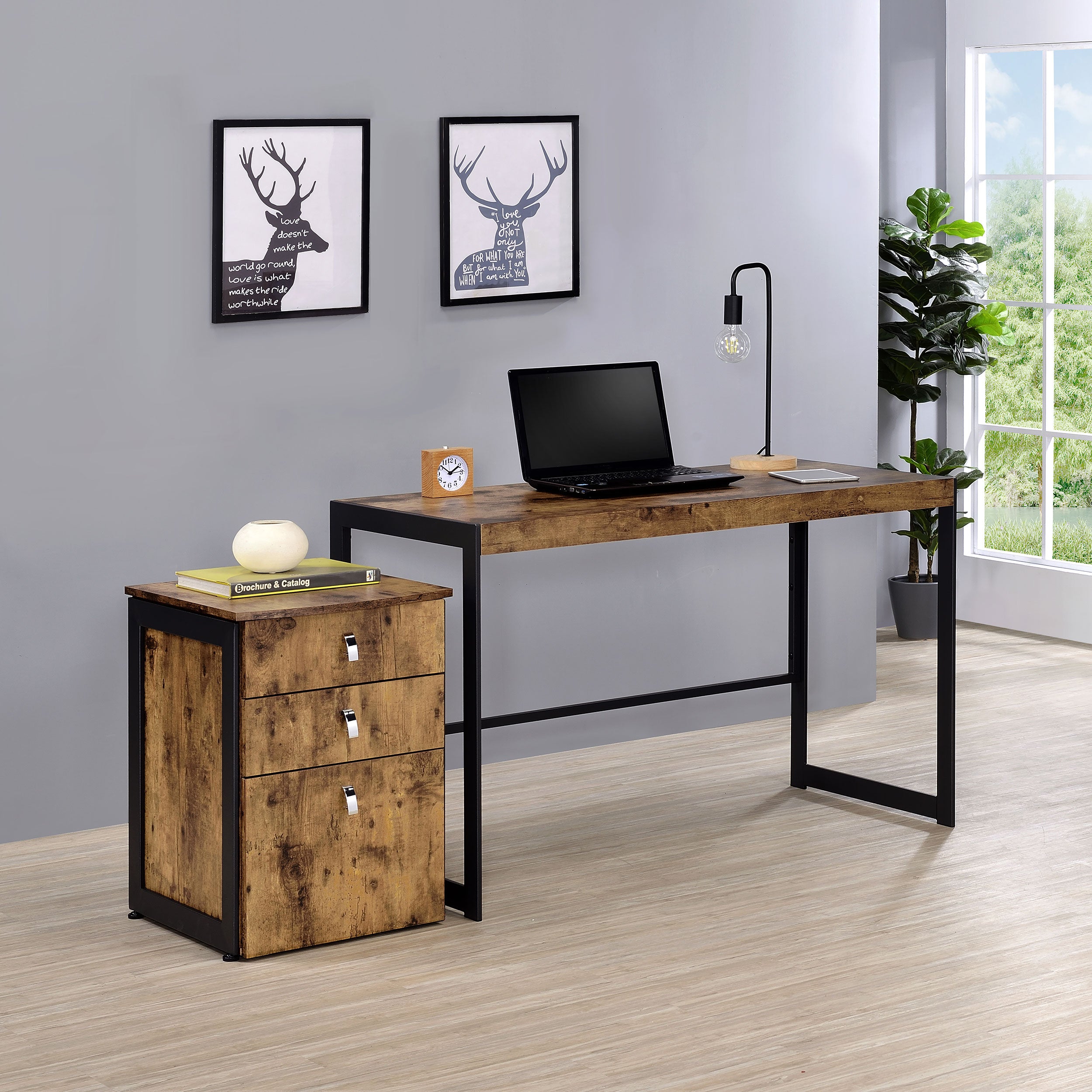 Best Furniture Outlet - Coaster - Estrella 2-piece Office Desk File Cabinet Set Rustic Nutmeg - 800655-S2